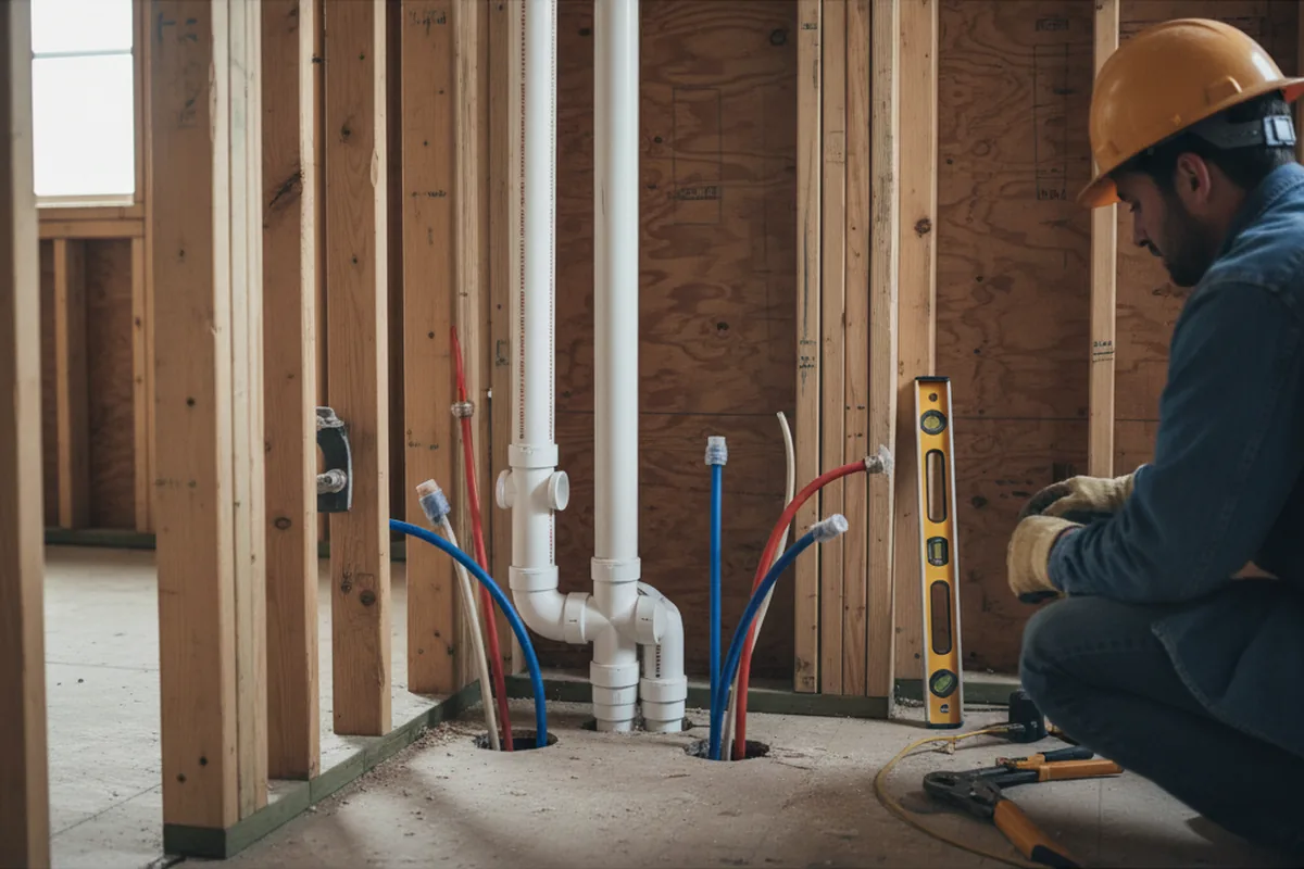 Drain and supply rough-in during Leak Detection in Washington Depot